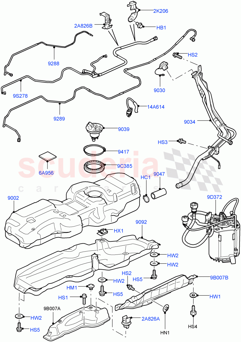 Fuel Tank & Related Parts(With 2 Vent Pipes, This Section Refers To TSB LTB00293, Vehicles Fitted With 10MY Fuel Tank)(AJ Petrol 4.4 V8 EFI (220KW)) of Land Rover Land Rover Range Rover Sport (2005-2009) [4.4 AJ Petrol V8]