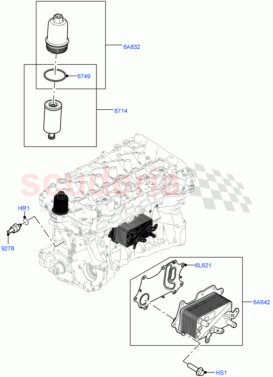 Oil Cooler And Filter(Nitra Plant Build)(3.0L AJ20P6 Petrol High)((V)FROML2000001) of Land Rover Land Rover Defender (2020+) [3.0 I6 Turbo Petrol AJ20P6]
