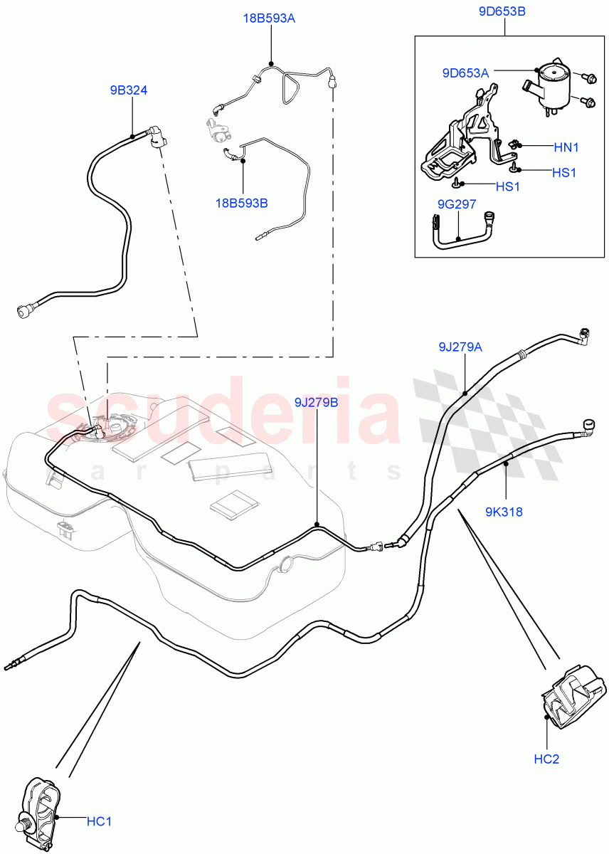 Fuel Lines(Rear)(2.0L 16V TIVCT T/C 240PS Petrol,Halewood (UK),Fuel Tank Filler Neck - Unleaded) of Land Rover Land Rover Discovery Sport (2015+) [2.0 Turbo Petrol GTDI]