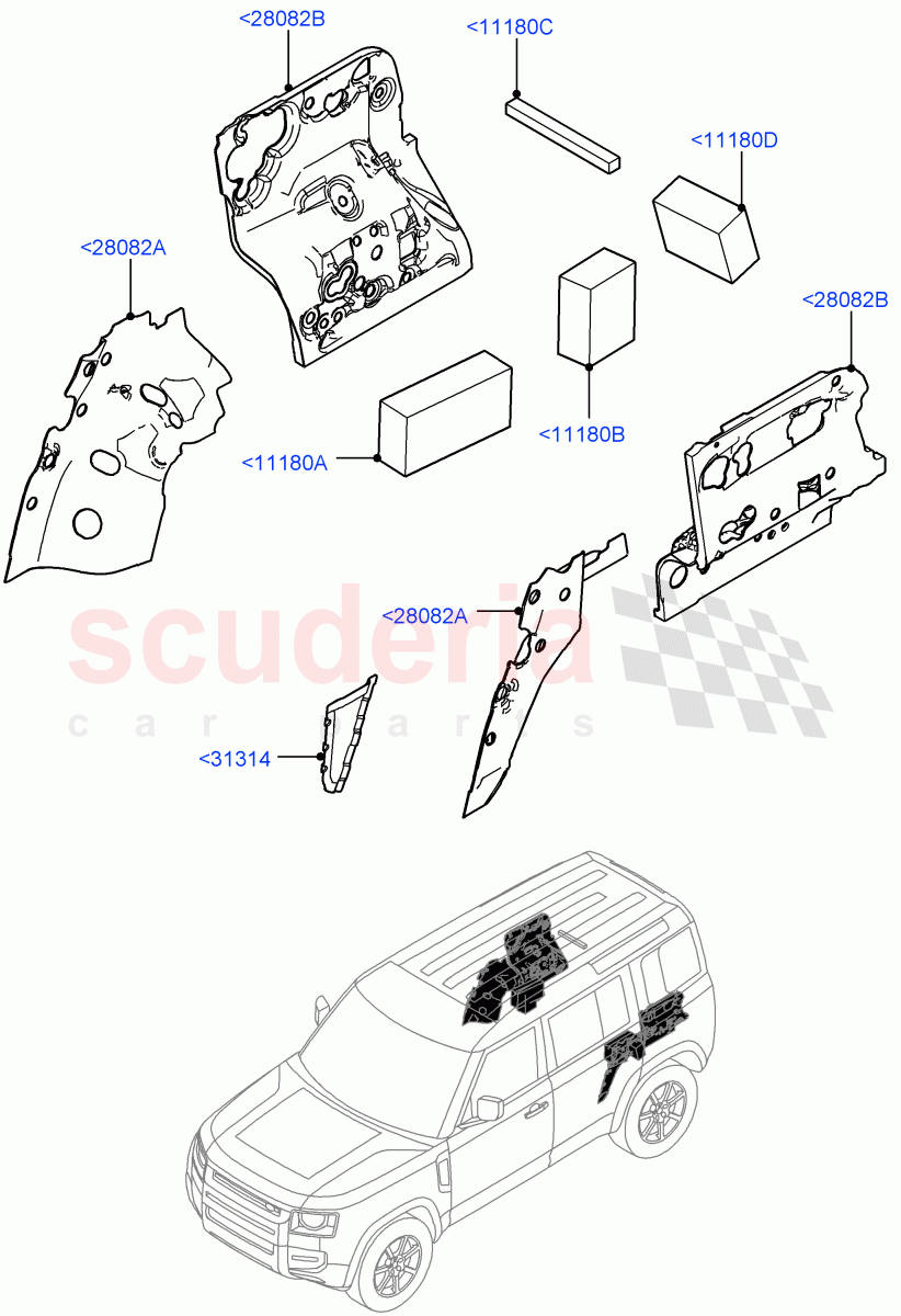 Insulators - Rear(Luggage Compartment)(Standard Wheelbase) of Land Rover Land Rover Defender (2020+) [3.0 I6 Turbo Diesel AJ20D6]