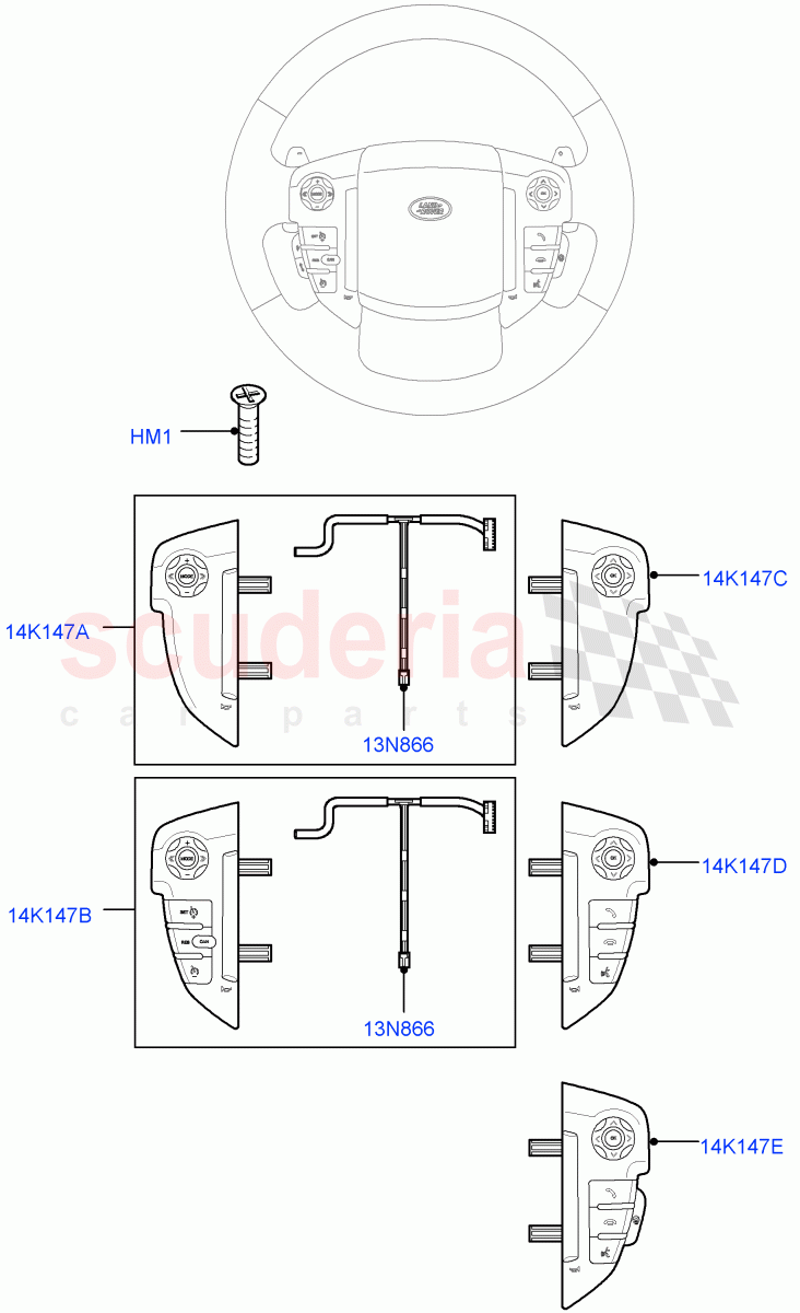Switches(Steering Wheel)((V)FROMAA000001,(V)TODA999999) of Land Rover Land Rover Discovery 4 (2010-2016) [3.0 Diesel 24V DOHC TC]