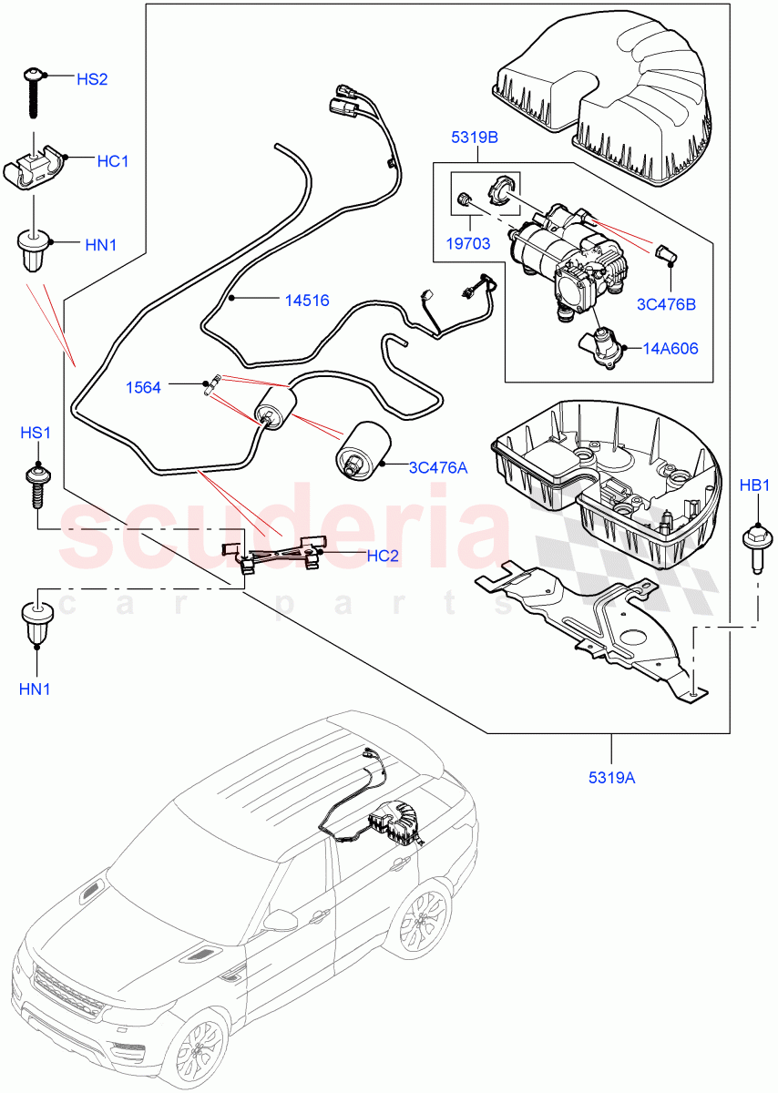 Air Suspension Compressor And Lines(Compressor Assy)(With 5 Seat Configuration)((V)TOHA999999) of Land Rover Land Rover Range Rover Sport (2014+) [2.0 Turbo Petrol GTDI]