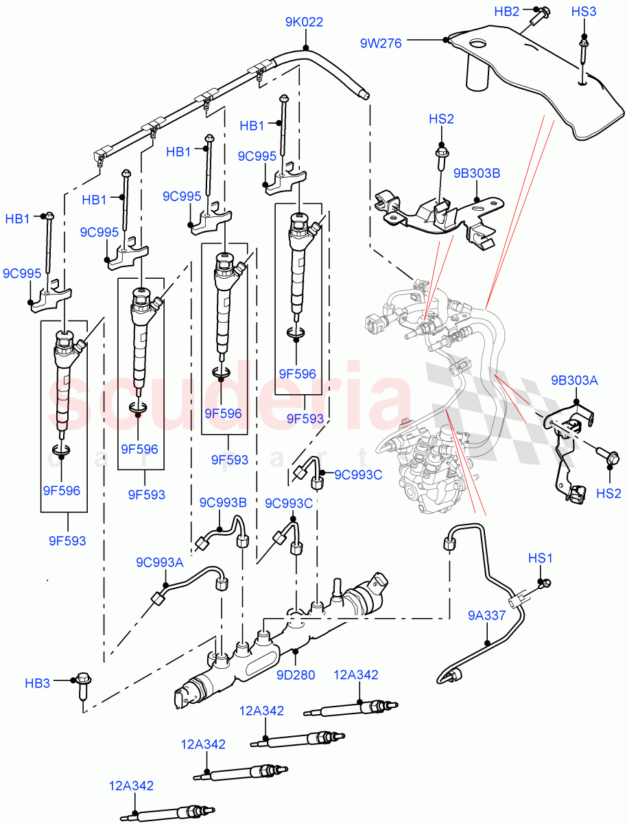 Fuel Injectors And Pipes(Nitra Plant Build)(2.0L I4 DSL HIGH DOHC AJ200)((V)FROML2000001) of Land Rover Land Rover Defender (2020+) [2.0 Turbo Diesel]