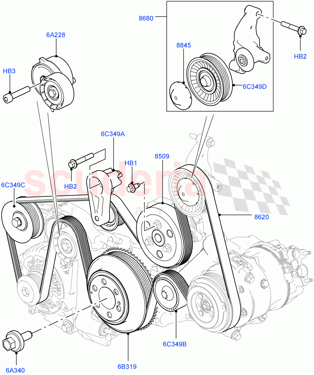 Pulleys And Drive Belts(2.0L 16V TIVCT T/C 240PS Petrol) of Land Rover Land Rover Range Rover Sport (2014+) [2.0 Turbo Petrol GTDI]