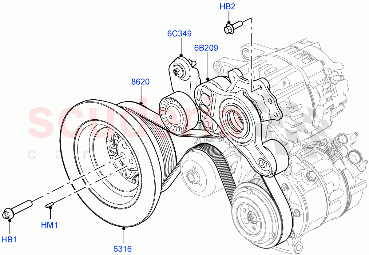 Pulleys And Drive Belts(3.0L AJ20D6 Diesel High) of Land Rover Land Rover Range Rover (2022+) [3.0 I6 Turbo Diesel AJ20D6]