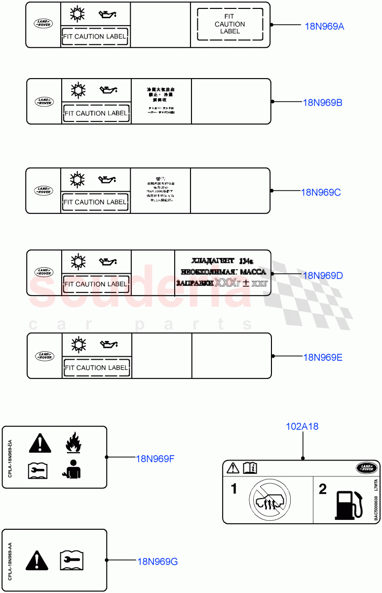 Labels(Solihull Plant Build, Air Conditioning)((V)FROMHA000001) of Land Rover Land Rover Discovery 5 (2017+) [3.0 Diesel 24V DOHC TC]