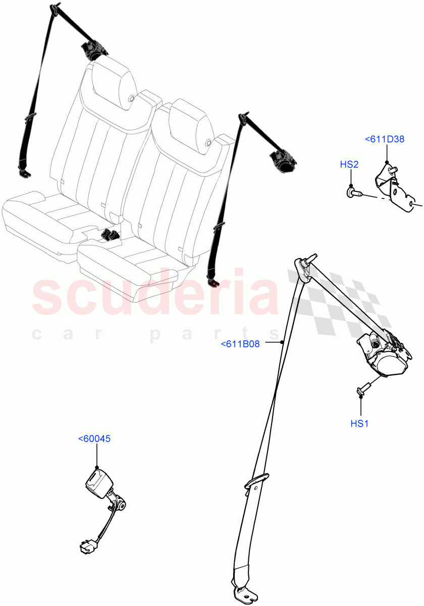 Rear Seat Belts(With Third Row Power Folding Seat) of Land Rover Land Rover Range Rover (2022+) [3.0 I6 Turbo Diesel AJ20D6]