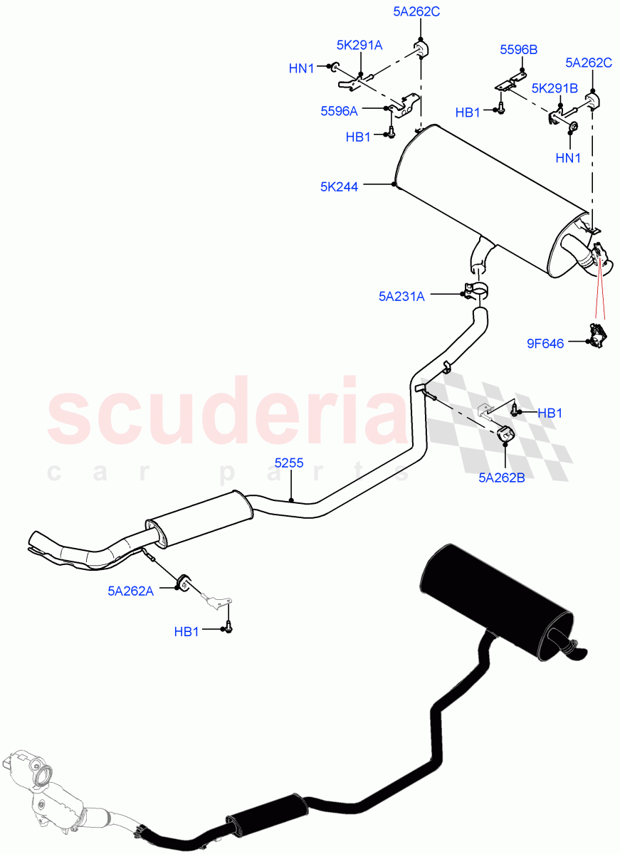 Rear Exhaust System(1.5L AJ20P3 Petrol High PHEV,Halewood (UK))((V)FROMLH000001) of Land Rover Land Rover Range Rover Evoque (2019+) [1.5 I3 Turbo Petrol AJ20P3]