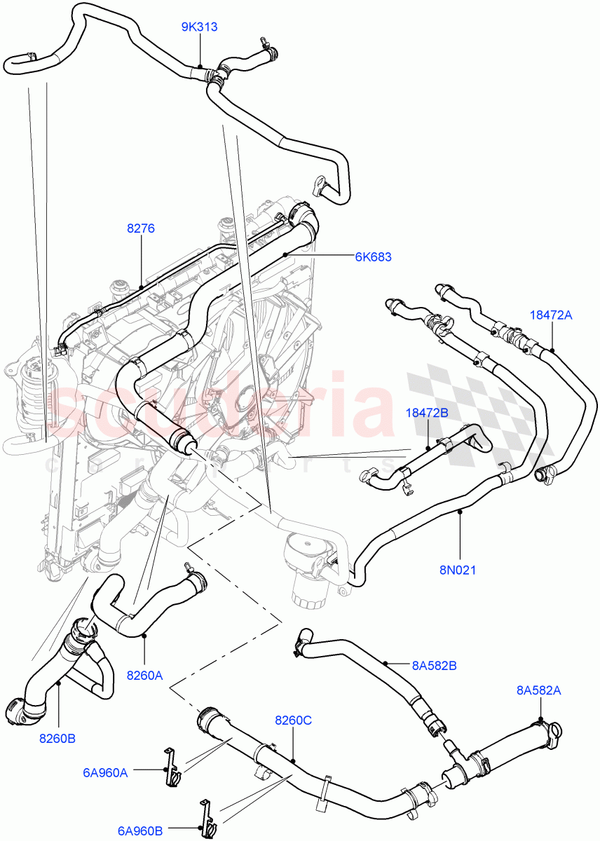 Cooling System Pipes And Hoses(2.0L 16V TIVCT T/C 240PS Petrol) of Land Rover Land Rover Range Rover (2012-2021) [2.0 Turbo Petrol GTDI]
