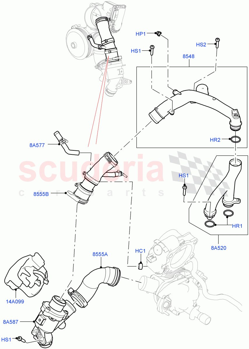 Thermostat/Housing & Related Parts(Nitra Plant Build)(5.0 Petrol AJ133 DOHC CDA)((V)FROMM2000001) of Land Rover Land Rover Defender (2020+) [5.0 OHC SGDI SC V8 Petrol]