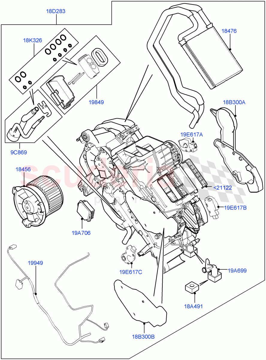 Heater/Air Cond.Internal Components(Auxiliary Heater)(Premium Air Con Hybrid Front/Rear,With Air Conditioning - Front/Rear)((V)TOJA999999) of Land Rover Land Rover Range Rover (2012-2021) [3.0 DOHC GDI SC V6 Petrol]