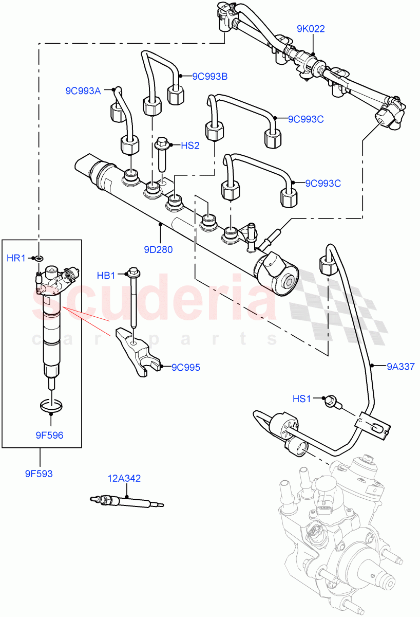Fuel Injectors And Pipes(2.0L AJ21D4 Diesel Mid,Itatiaia (Brazil)) of Land Rover Land Rover Range Rover Evoque (2019+) [2.0 Turbo Diesel AJ21D4]