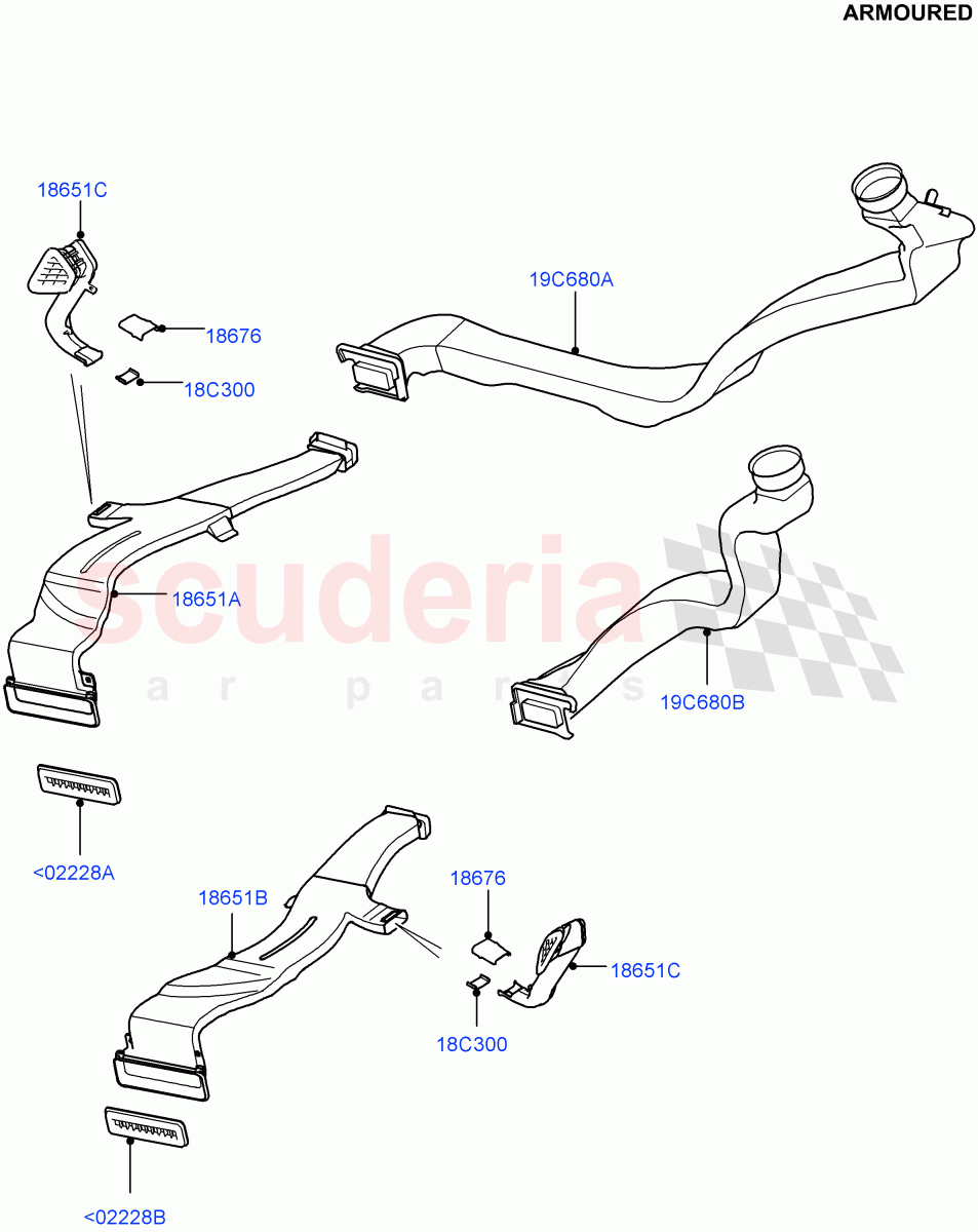Air Vents, Louvres And Ducts(Under Rear Seat)(Armoured,Premium Air Con Hybrid Front/Rear,With Air Conditioning - Front/Rear)((V)FROMEA000001) of Land Rover Land Rover Range Rover (2012-2021) [3.0 DOHC GDI SC V6 Petrol]
