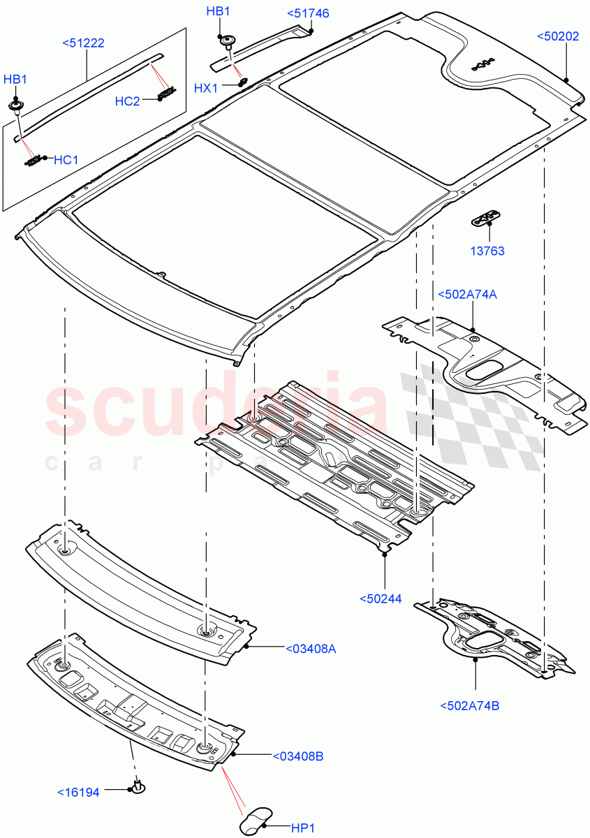 Roof - Sheet Metal(Solihull Plant Build)(Roof Conv-Front And Rear Panoramic,Roof Conv-Power Open Front/Rear Pan)((V)FROMHA000001) of Land Rover Land Rover Discovery 5 (2017+) [3.0 DOHC GDI SC V6 Petrol]