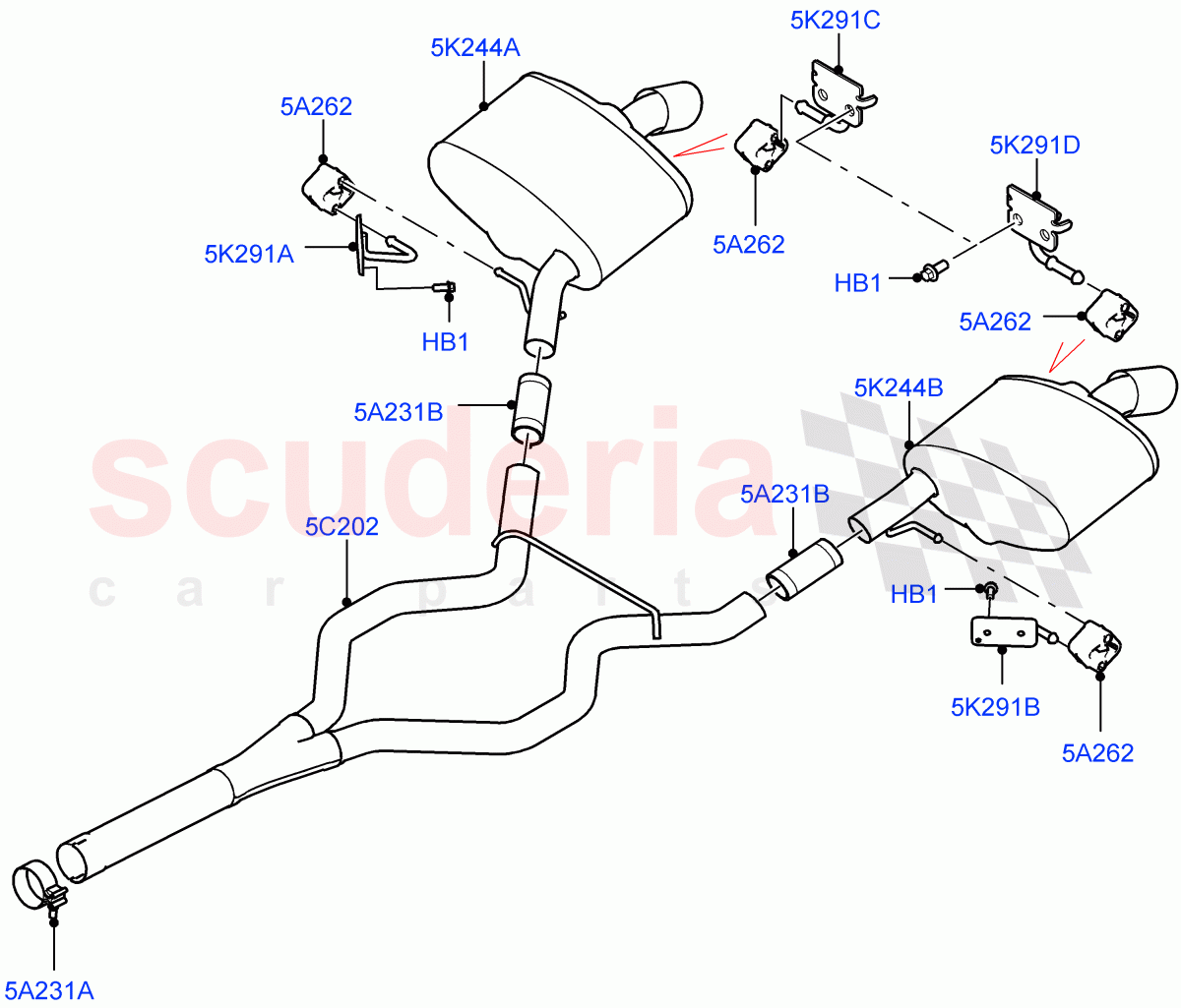 Rear Exhaust System(3.0 V6 D Low MT ROW)((V)TOHA999999) of Land Rover Land Rover Range Rover Sport (2014+) [3.0 Diesel 24V DOHC TC]