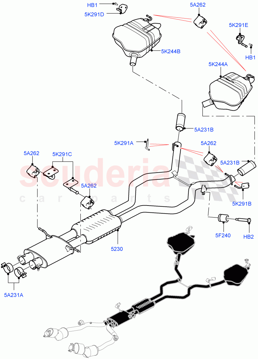 Rear Exhaust System(Nitra Plant Build)(3.0L DOHC GDI SC V6 PETROL)((V)FROMK2000001) of Land Rover Land Rover Discovery 5 (2017+) [3.0 DOHC GDI SC V6 Petrol]