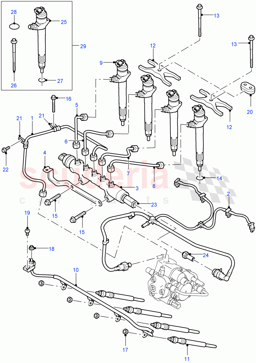 Fuel Injectors And Pipes(2.4L Duratorq-TDCi HPCR(140PS)-Puma)((V)FROM7A000001,(V)TOBA999999) of Land Rover Land Rover Defender (2007-2016)