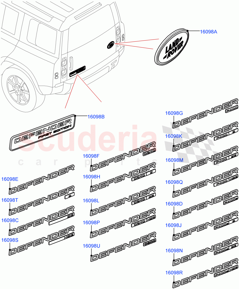 Name Plates(Rear) of Land Rover Land Rover Defender (2020+) [3.0 I6 Turbo Petrol AJ20P6]
