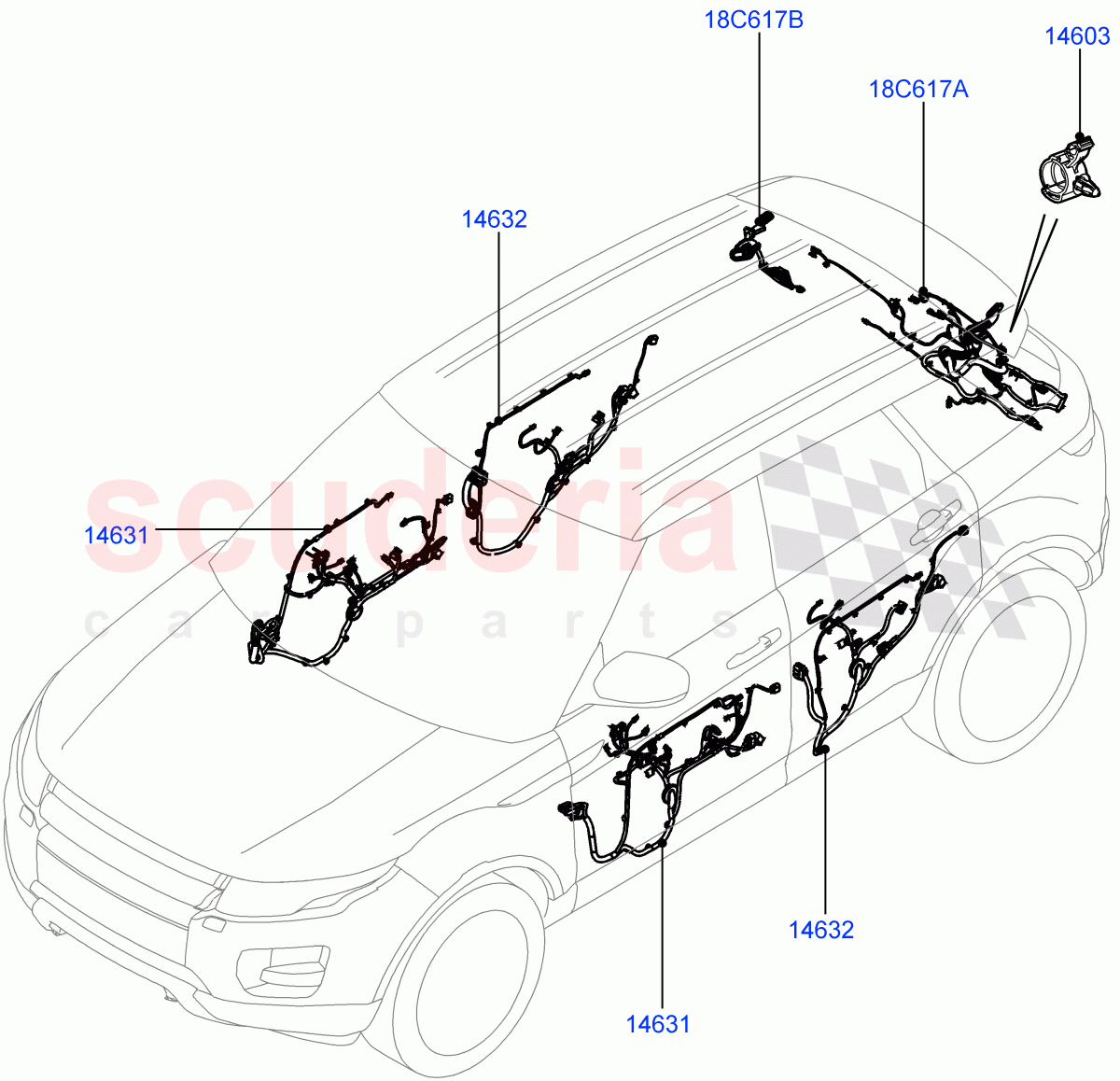 Wiring - Body Closures(Front And Rear Doors)(5 Door,Halewood (UK))((V)TOFH999999) of Land Rover Land Rover Range Rover Evoque (2012-2018) [2.0 Turbo Diesel]