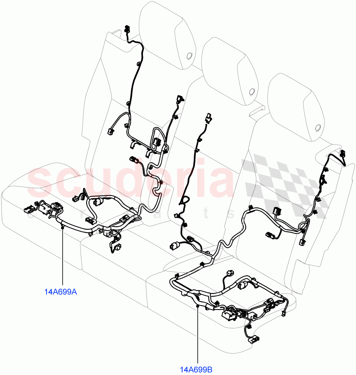 Wiring - Seats(2nd Row, Nitra Plant Build, Rear Seats)((V)FROMK2000001) of Land Rover Land Rover Discovery 5 (2017+) [2.0 Turbo Petrol AJ200P]