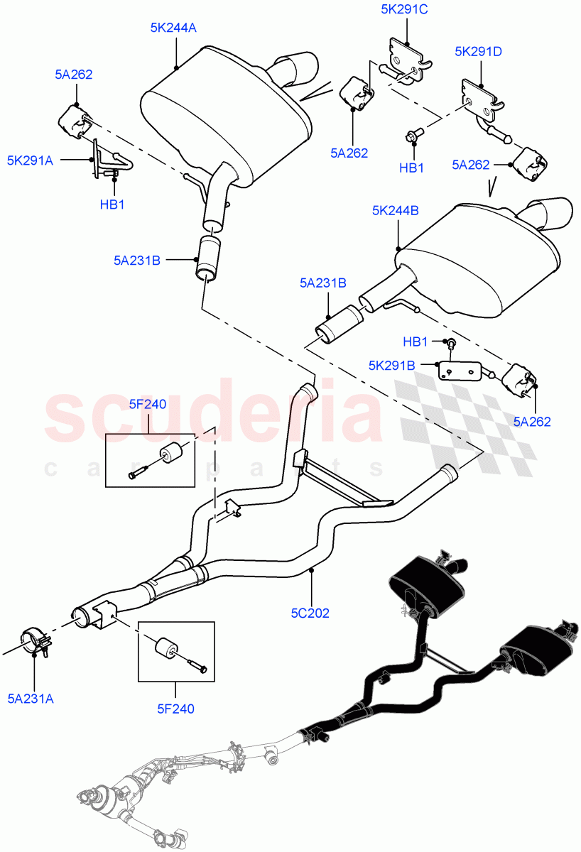 Exhaust System(Rear, Muffler)(4.4L DOHC DITC V8 Diesel)((V)FROMGA000001,(V)TOHA999999) of Land Rover Land Rover Range Rover Sport (2014+) [4.4 DOHC Diesel V8 DITC]