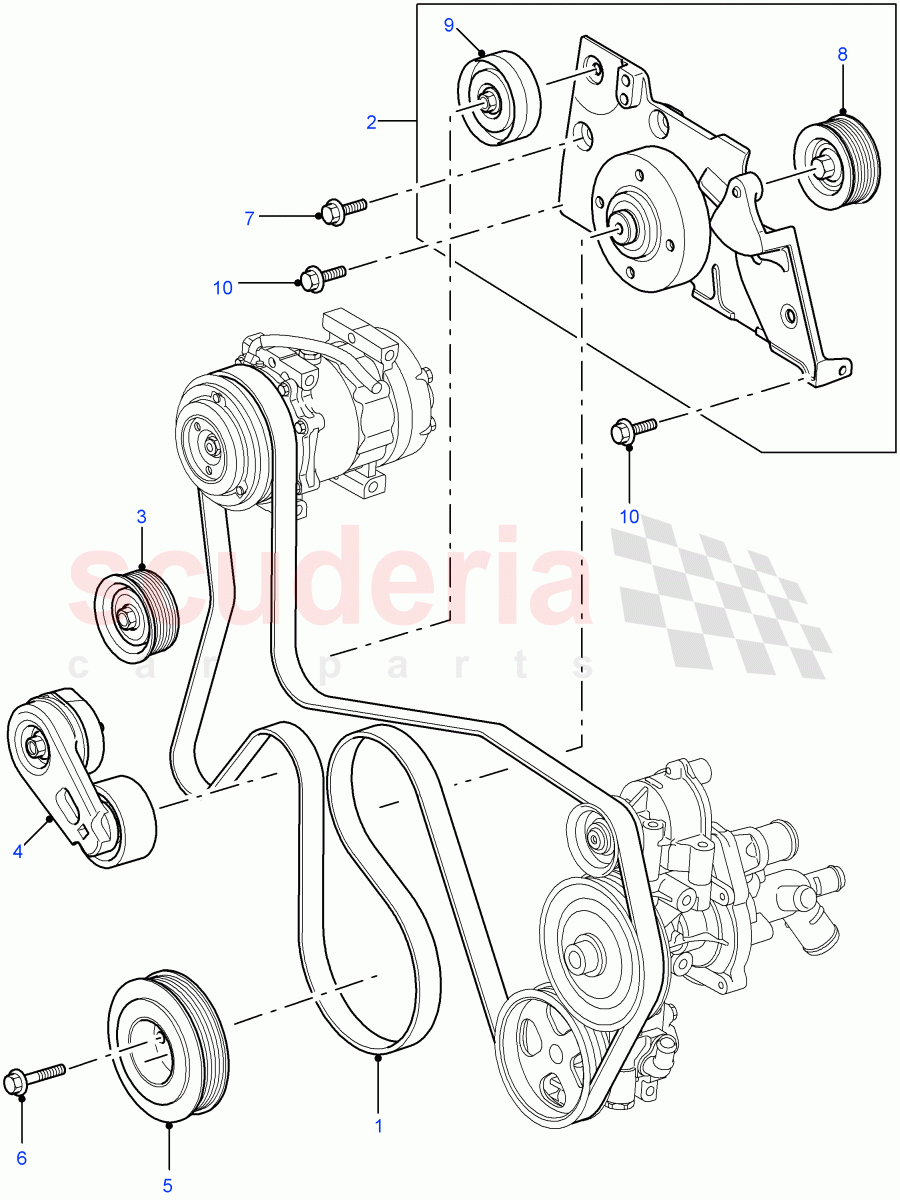 Pulleys And Drive Belts(2.4L Duratorq-TDCi HPCR(140PS)-Puma,With Manual Air Conditioning)((V)FROM7A000001,(V)TOBA999999) of Land Rover Land Rover Defender (2007-2016)