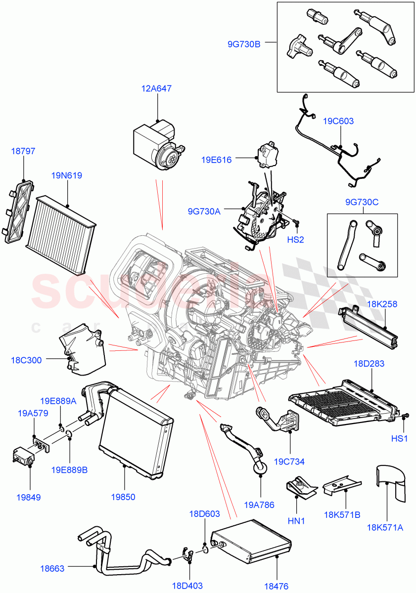 Heater/Air Cond.Internal Components(Main Unit)(Halewood (UK))((V)FROMLH000001,(V)TOLH999999) of Land Rover Land Rover Discovery Sport (2015+) [2.2 Single Turbo Diesel]