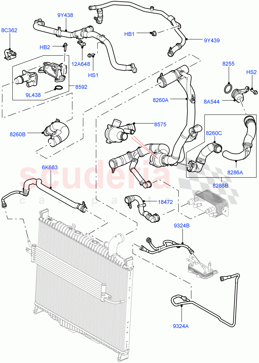 Cooling System Pipes And Hoses(3.0 V6 Diesel)((V)FROMAA000001) of Land Rover Land Rover Discovery 4 (2010-2016) [3.0 Diesel 24V DOHC TC]