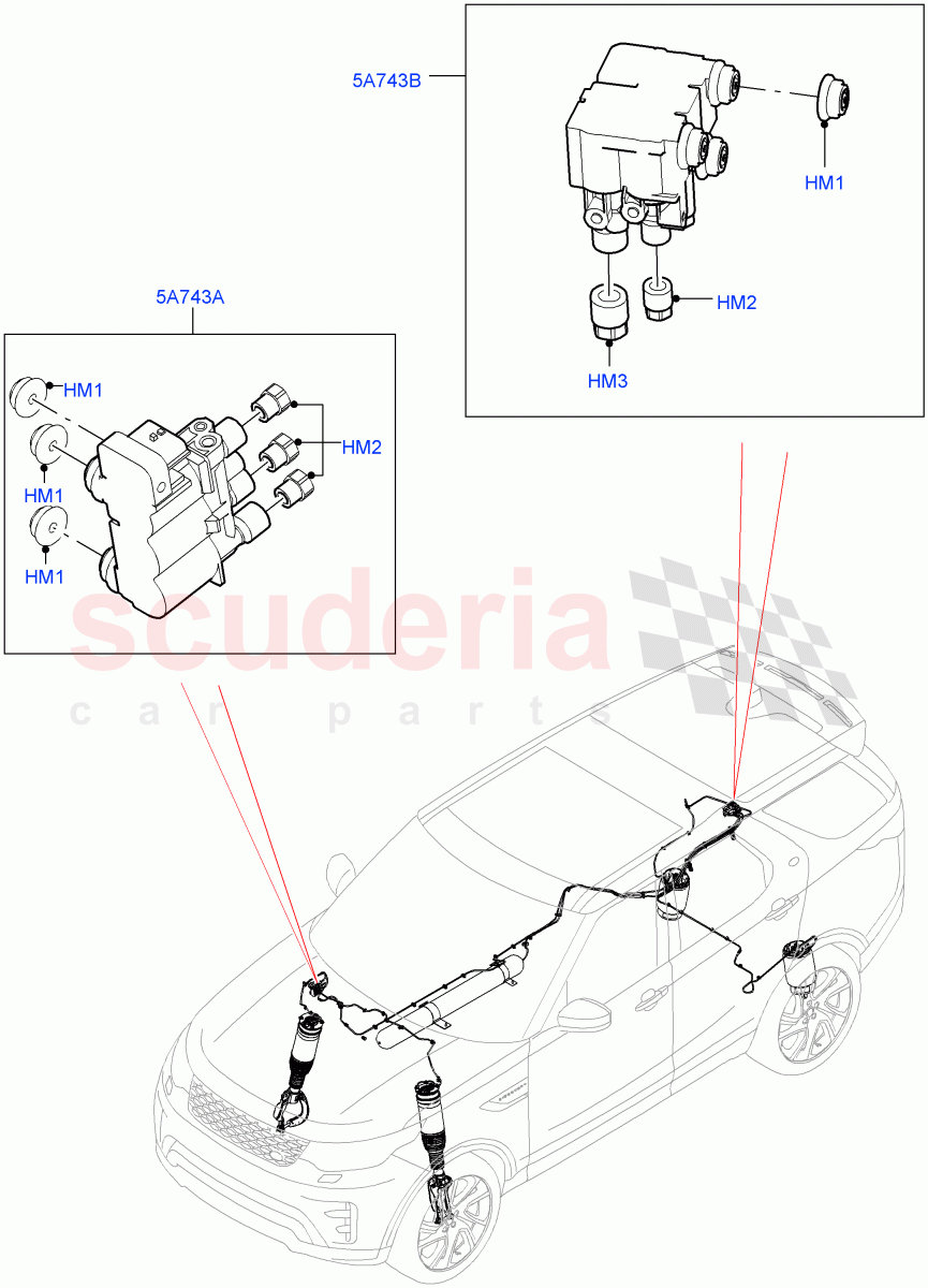Air Suspension Compressor And Lines(Nitra Plant Build, Valve Assembly)(With Four Corner Air Suspension)((V)FROMK2000001) of Land Rover Land Rover Discovery 5 (2017+) [3.0 DOHC GDI SC V6 Petrol]