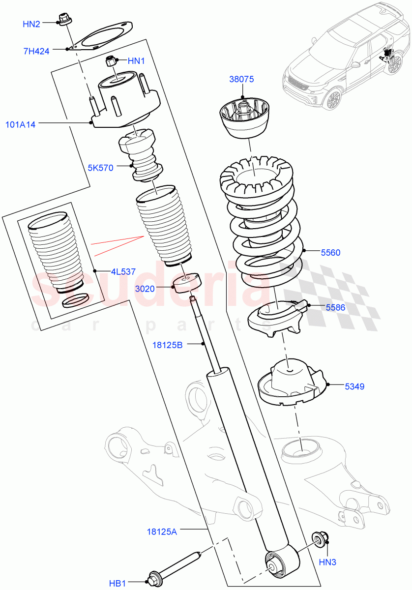 Rear Springs And Shock Absorbers(Solihull Plant Build)(With Standard Duty Coil Spring Susp)((V)FROMHA000001) of Land Rover Land Rover Discovery 5 (2017+) [3.0 Diesel 24V DOHC TC]