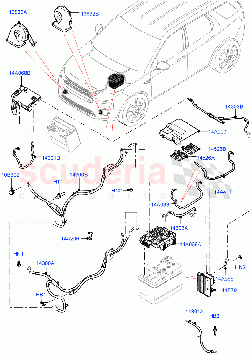 Battery Cables And Horn(Halewood (UK))((V)FROMLH000001) of Land Rover Land Rover Discovery Sport (2015+) [2.0 Turbo Petrol AJ200P]