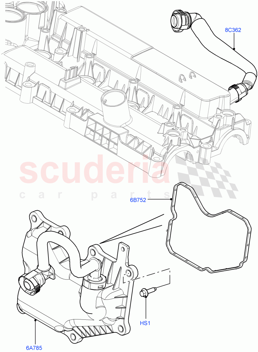 Emission Control - Crankcase(2.0L 16V TIVCT T/C 240PS Petrol,Itatiaia (Brazil))((V)FROMGT000001) of Land Rover Land Rover Discovery Sport (2015+) [2.0 Turbo Petrol GTDI]
