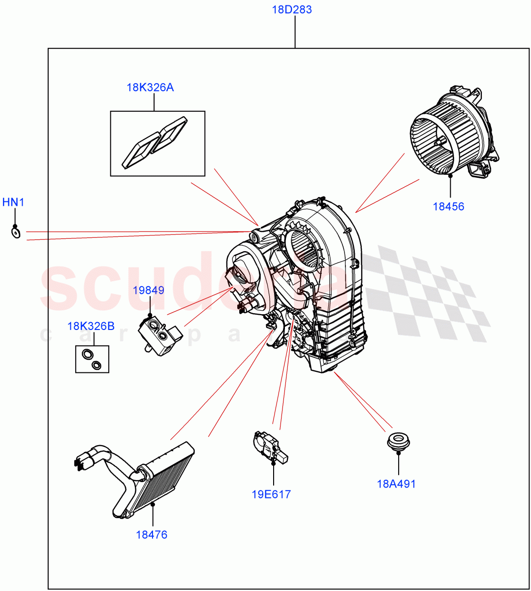 Heater/Air Cond.Internal Components(Auxiliary Heater)(Premium Air Conditioning-Front/Rear) of Land Rover Land Rover Range Rover (2022+) [3.0 I6 Turbo Diesel AJ20D6]