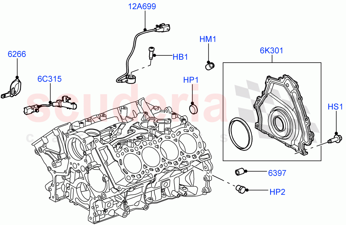 Cylinder Block And Plugs(3.6L V8 32V DOHC EFi Diesel Lion)((V)FROM7A000001,(V)TO9A999999) of Land Rover Land Rover Range Rover Sport (2005-2009) [3.6 V8 32V DOHC EFI Diesel]