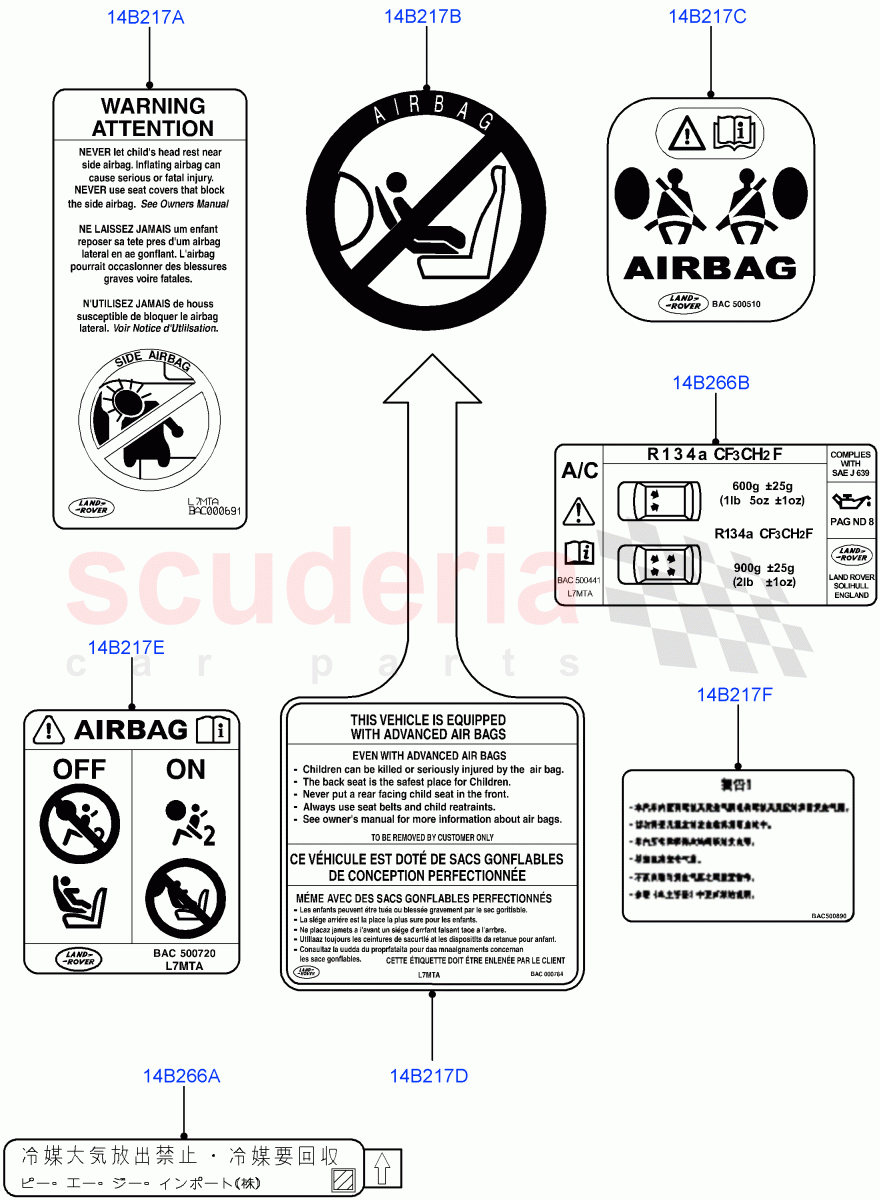 Labels(For Air Bag / Air Conditioning)((V)TO9A999999) of Land Rover Land Rover Range Rover Sport (2005-2009) [2.7 Diesel V6]