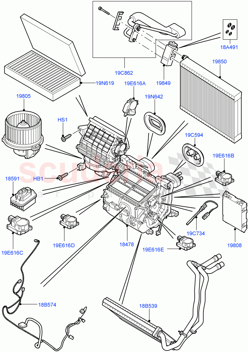 Heater/Air Cond.Internal Components(Front)((V)FROMAA000001) of Land Rover Land Rover Discovery 4 (2010-2016) [2.7 Diesel V6]