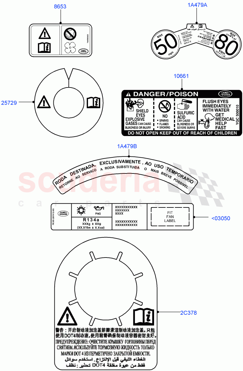 Labels(Warning Decals)(Itatiaia (Brazil))((V)FROMGT000001) of Land Rover Land Rover Discovery Sport (2015+) [1.5 I3 Turbo Petrol AJ20P3]