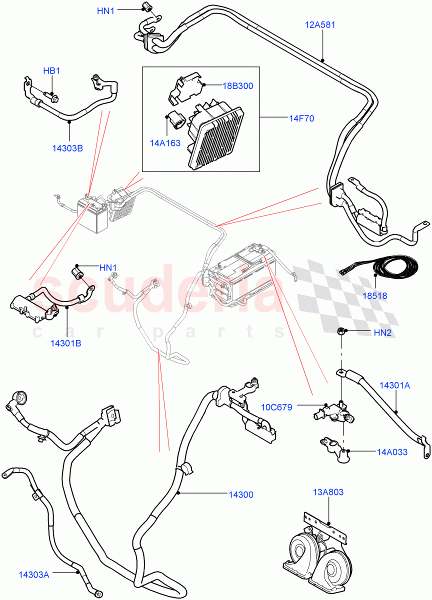 Battery Cables And Horn(RHD)((V)FROMEA000001) of Land Rover Land Rover Discovery 4 (2010-2016) [3.0 DOHC GDI SC V6 Petrol]