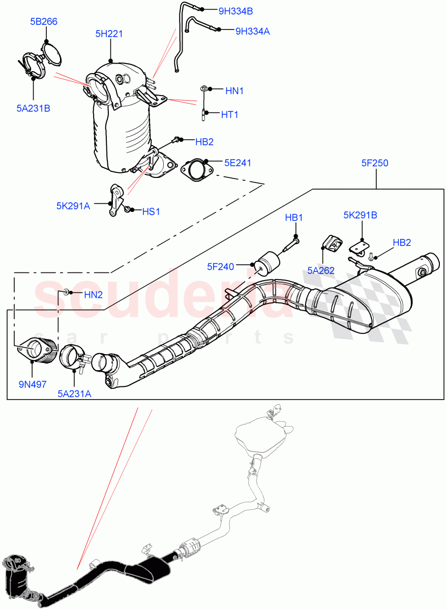 Front Exhaust System(2.0L I4 DSL HIGH DOHC AJ200,EU6 + DPF Emissions)((V)FROMHA000001) of Land Rover Land Rover Range Rover Sport (2014+) [2.0 Turbo Diesel]