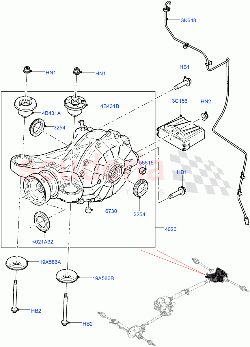 Rear Axle(Solihull Plant Build)(Rear Axle Open Style Differential)((V)FROMHA000001) of Land Rover Land Rover Discovery 5 (2017+) [3.0 I6 Turbo Petrol AJ20P6]