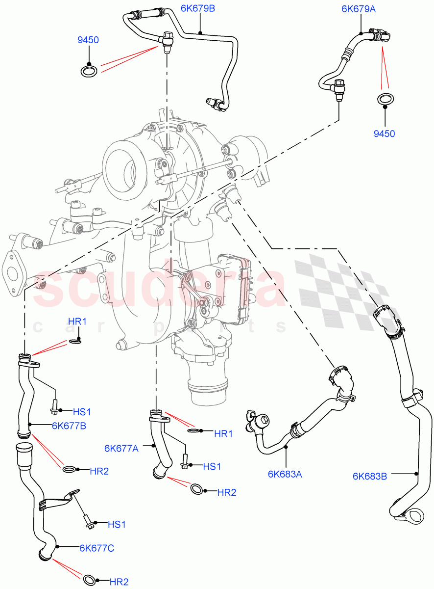Turbocharger(Lubrication And Cooling, Solihull Plant Build)(2.0L I4 DSL HIGH DOHC AJ200)((V)FROMHA000001) of Land Rover Land Rover Range Rover Sport (2014+) [2.0 Turbo Diesel]
