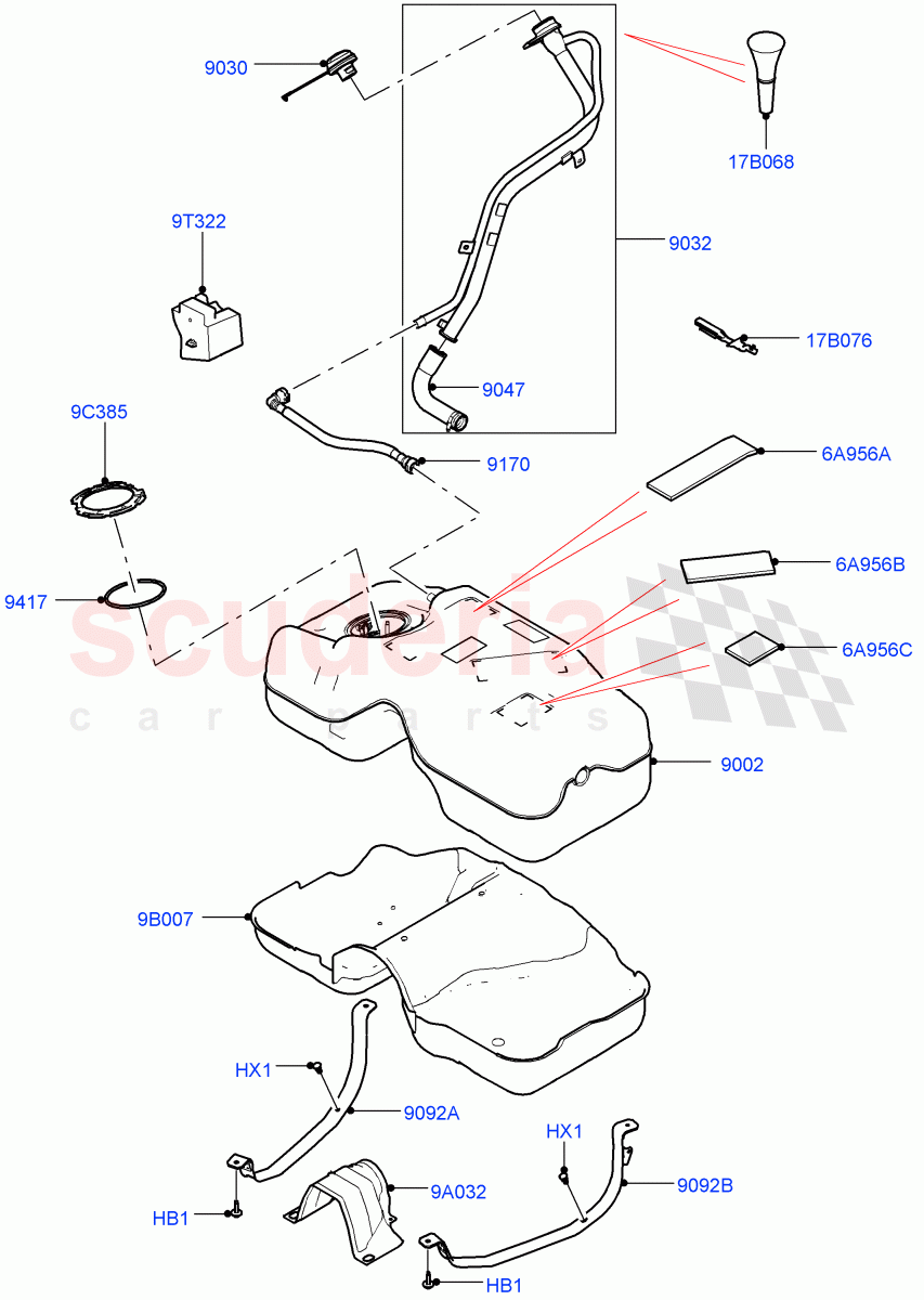 Fuel Tank & Related Parts(2.0L I4 DSL MID DOHC AJ200,Itatiaia (Brazil),Less Emission Tank,2.0L I4 DSL HIGH DOHC AJ200)((V)FROMGT000001) of Land Rover Land Rover Discovery Sport (2015+) [2.0 Turbo Diesel]