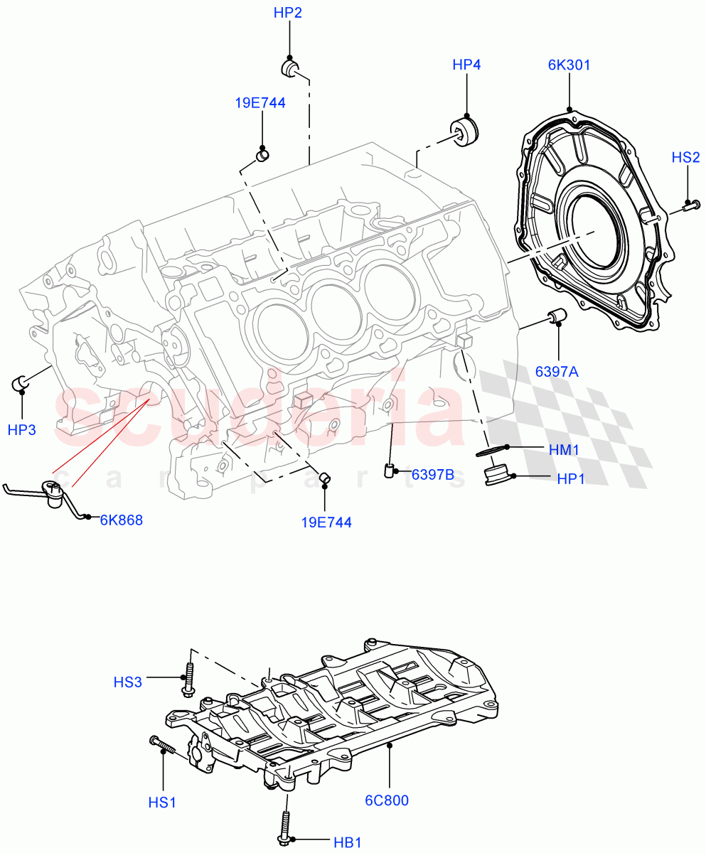 Cylinder Block And Plugs(Nitra Plant Build)(3.0L DOHC GDI SC V6 PETROL)((V)FROMK2000001) of Land Rover Land Rover Discovery 5 (2017+) [3.0 DOHC GDI SC V6 Petrol]