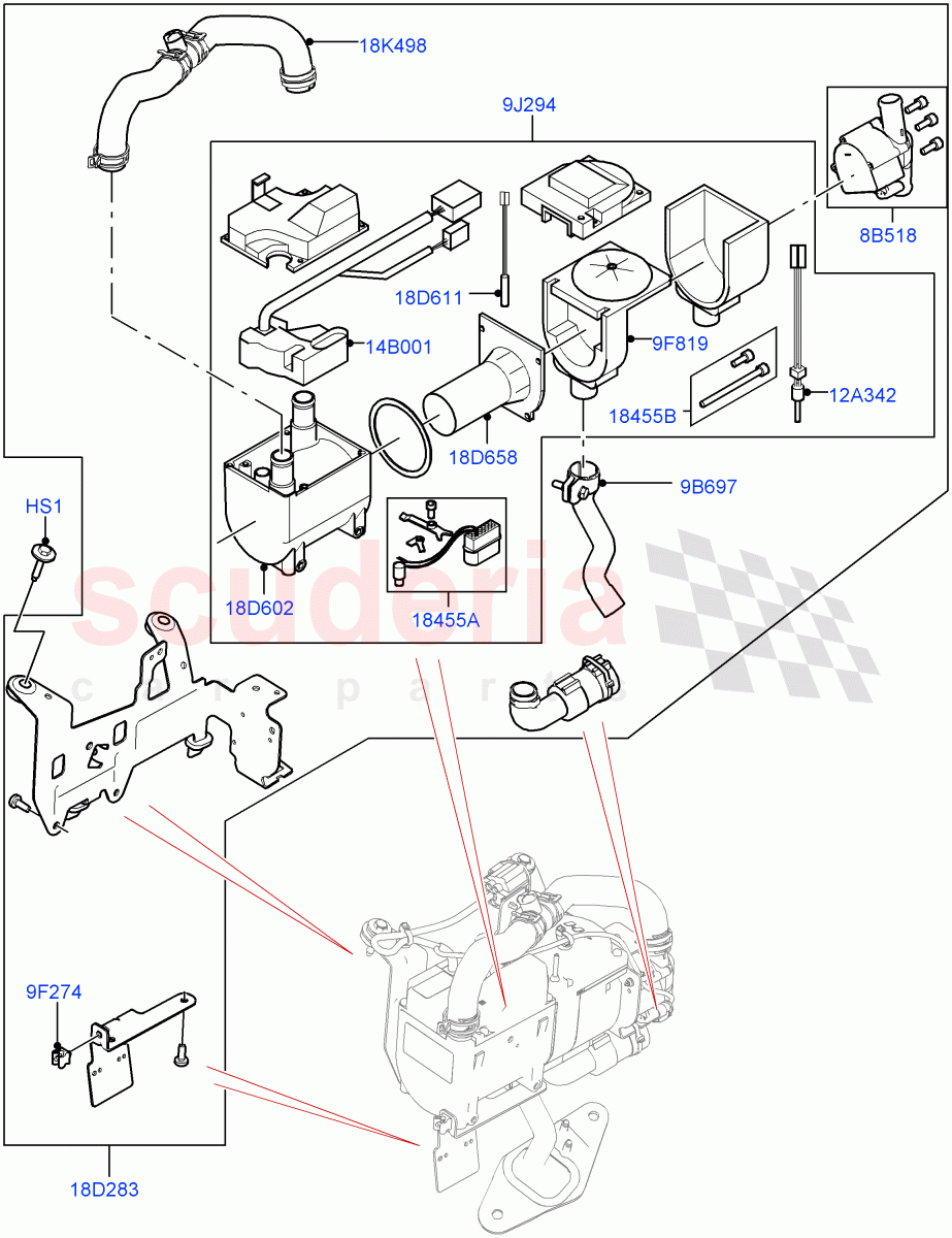 Auxiliary Fuel Fired Pre-Heater(Heater Components)(5.0L OHC SGDI SC V8 Petrol - AJ133,Electric Auxiliary Coolant Pump,With Fuel Fired Heater,3.0L DOHC GDI SC V6 PETROL)((V)TOHA999999) of Land Rover Land Rover Range Rover Sport (2014+) [2.0 Turbo Petrol GTDI]