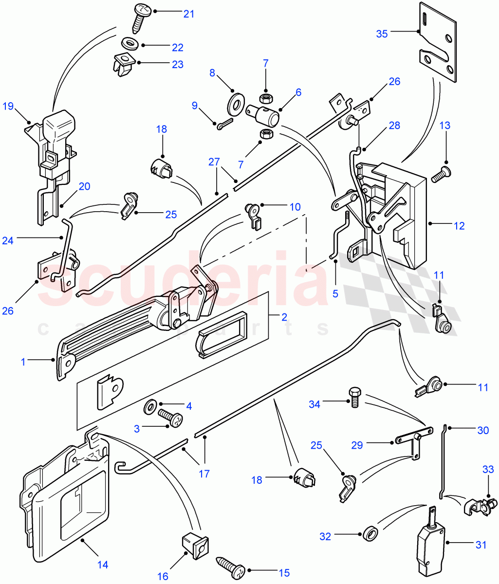 Rear Side Door Latch Mechanism(130" Wheelbase,110" Wheelbase)((V)FROM7A000001) of Land Rover Land Rover Defender (2007-2016)