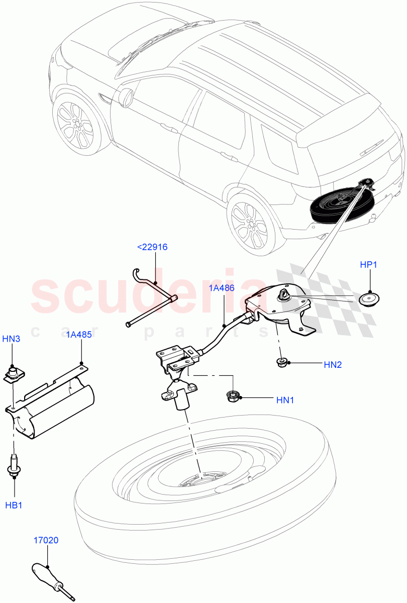 Spare Wheel Carrier(Halewood (UK),With 3rd Row Double Seat,With 7 Seat Configuration,Third Row Dual Individual Seat) of Land Rover Land Rover Discovery Sport (2015+) [2.0 Turbo Diesel]