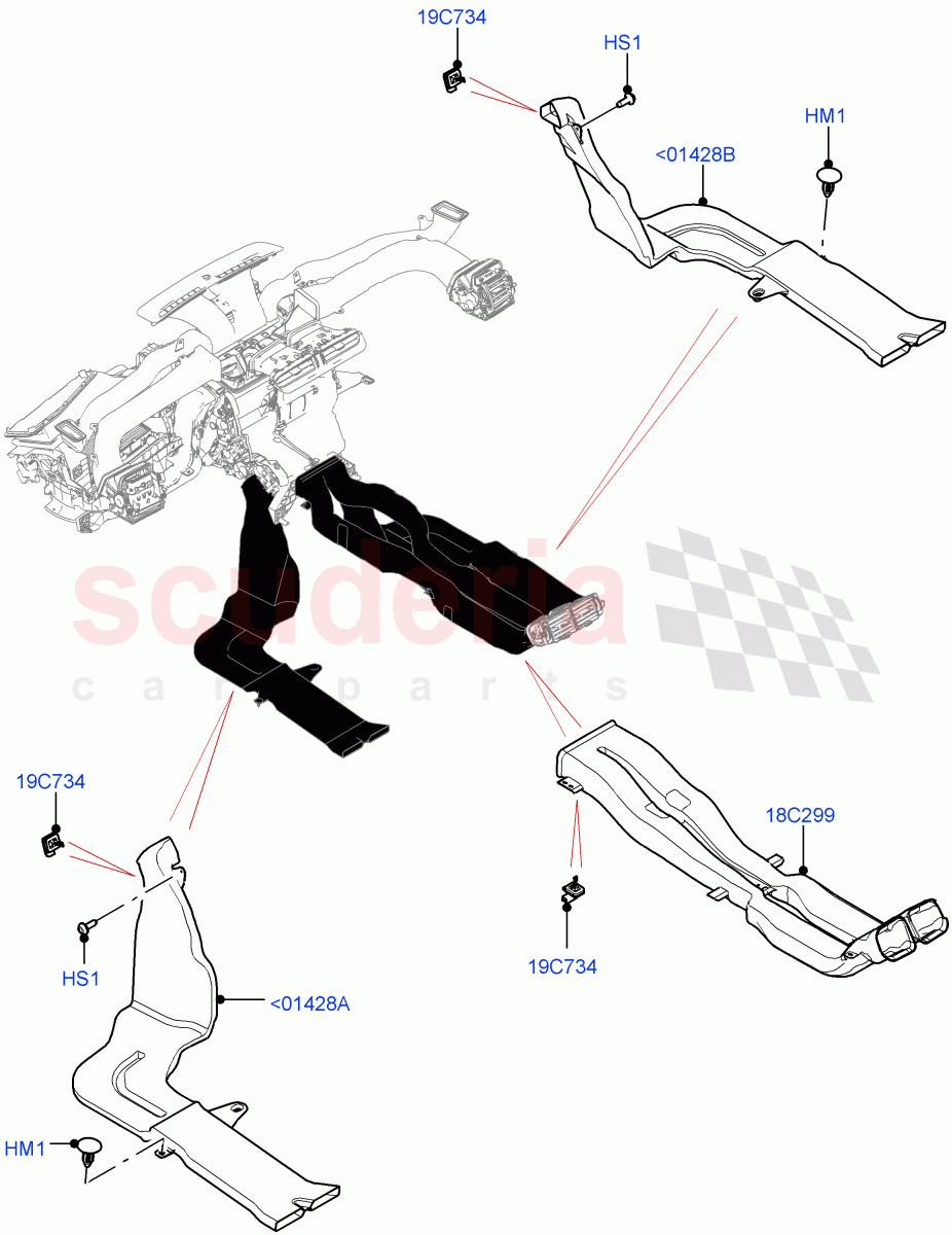 Air Vents, Louvres And Ducts(Internal Components, Floor)((V)FROMNA000001) of Land Rover Land Rover Range Rover Velar (2017+) [5.0 OHC SGDI SC V8 Petrol]