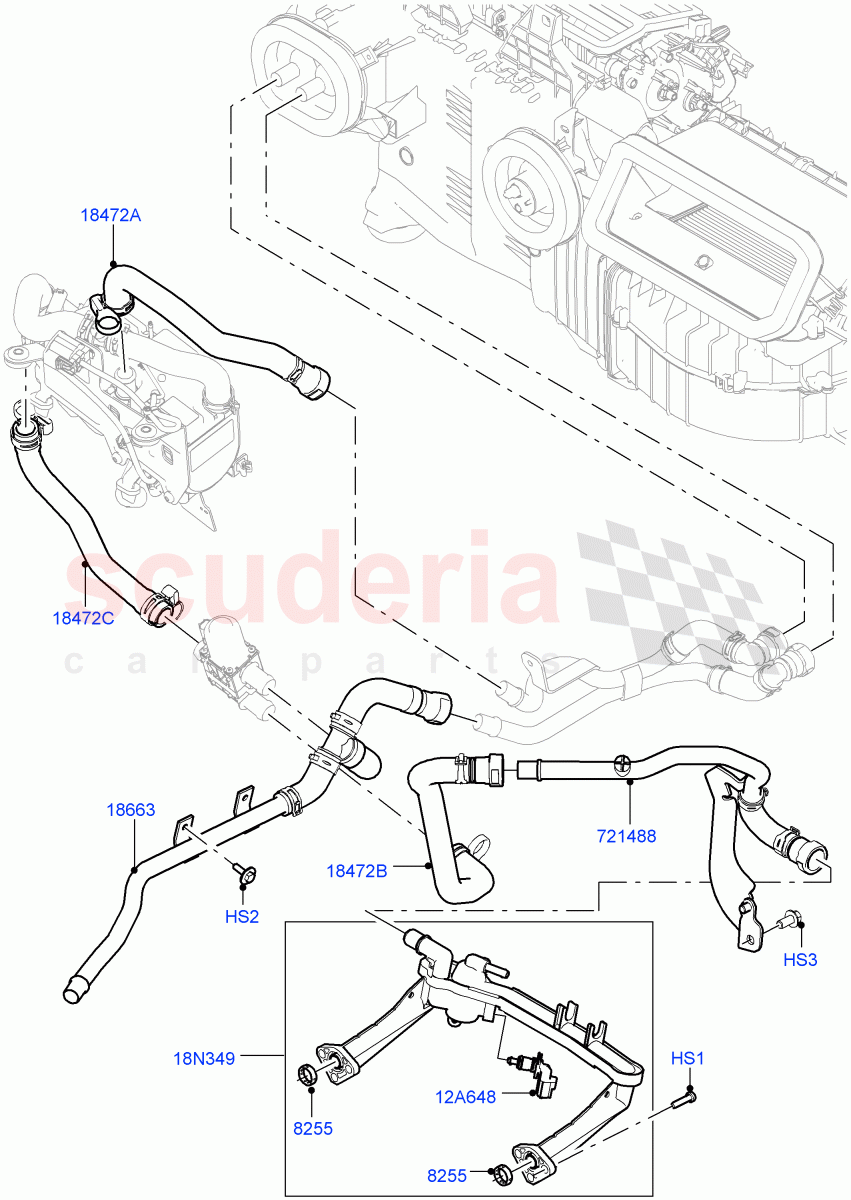 Heater Hoses(Front)(3.0L DOHC GDI SC V6 PETROL,With Fresh Air Heater,With Fuel Fired Heater)((V)FROMEA000001,(V)TOHA999999) of Land Rover Land Rover Range Rover (2012-2021) [3.0 DOHC GDI SC V6 Petrol]