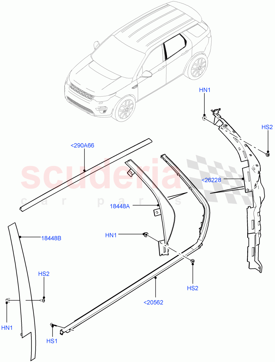 Rear Doors, Hinges & Weatherstrips(Finishers)(Changsu (China))((V)FROMFG000001) of Land Rover Land Rover Discovery Sport (2015+) [1.5 I3 Turbo Petrol AJ20P3]