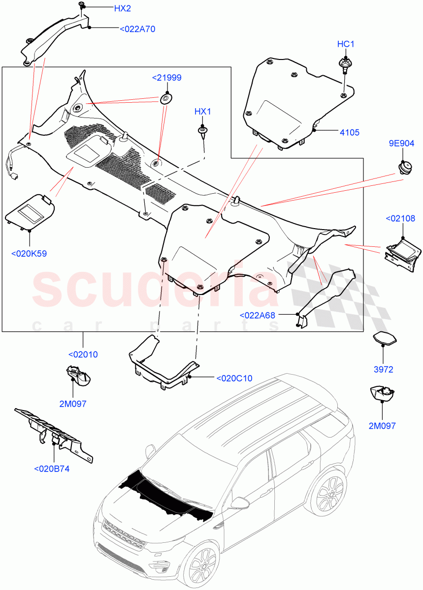 Cowl/Panel And Related Parts(Halewood (UK))((V)TOKH999999) of Land Rover Land Rover Discovery Sport (2015+) [1.5 I3 Turbo Petrol AJ20P3]